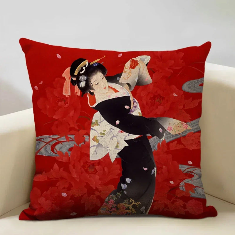 Axyaa Classic Japanese Lady Cushion Cover 45x45cm Home Decor Pillowcase