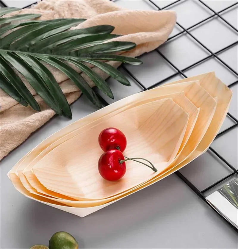 Axya Bamboo Sushi Boat Set - 100pcs Snack Bowl Tray Plate