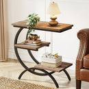 Axyaa Industrial 3-Tier C-Shaped End Table with Storage Shelves