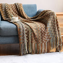 Axyaa Grey Wave Acrylic Knitted Throw Blanket with Tassels