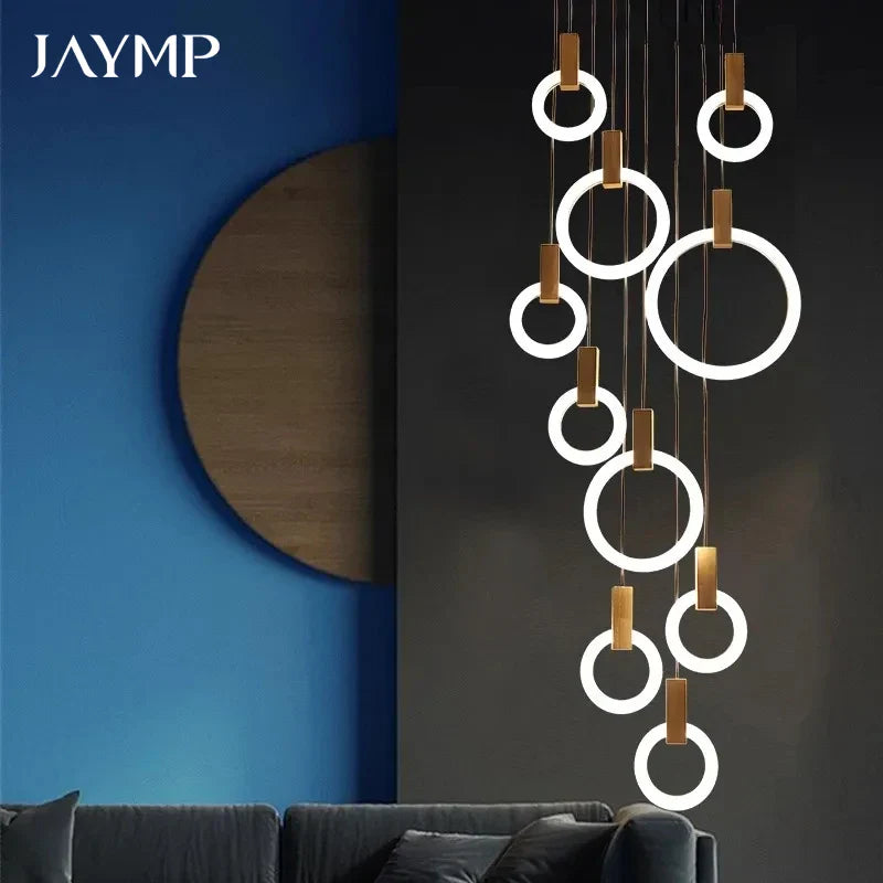 Axyaa Circular Staircase Chandelier: Luxury Nordic Living Room Pendant Light