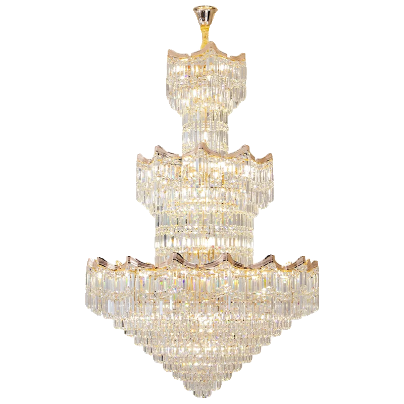 Axyaa Rotating Crystal Light Chandelier for Luxe Duplex Living Room