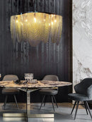 Axyaa Chrome Gold Metal Chain Pendant Chandelier for Modern Living Room Lighting