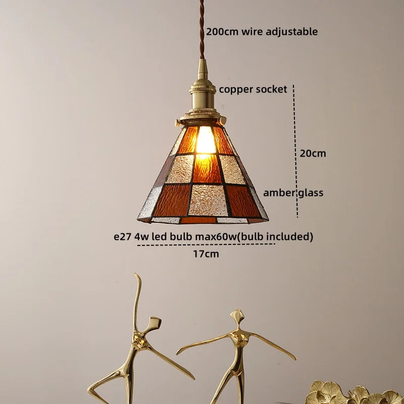 Axyaa Glass Copper LED Pendant Light for Home Decor - Nordic Style