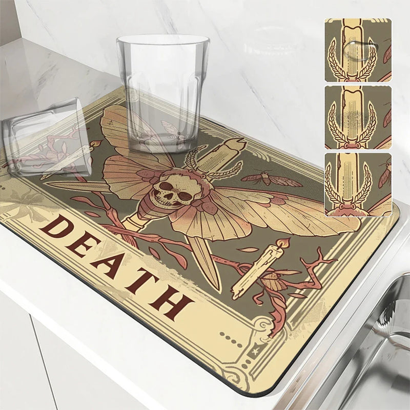 Axyaa Tarot Moth Square Drain Pad: Absorbent & Anti-Slip Dry Mat for Dishes & Cups