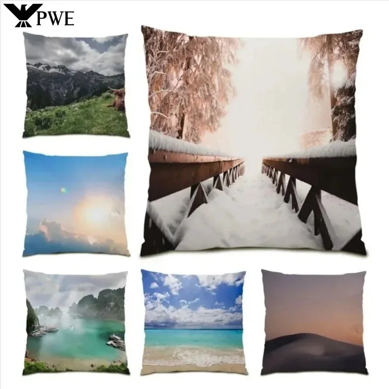 Snow Scenery Pillowcase Sofa Art Gift Beach Home Decor Axyaa Collection