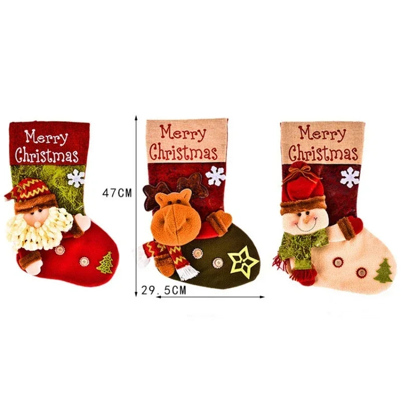 Axyaa Christmas Gift Socks Snowman Deer Santa Pattern Large Capacity Candy Bags