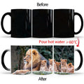 Axyaa Color Changing Animal Ceramic Mug Lion Tiger Heat Sensitive Coffee Cup