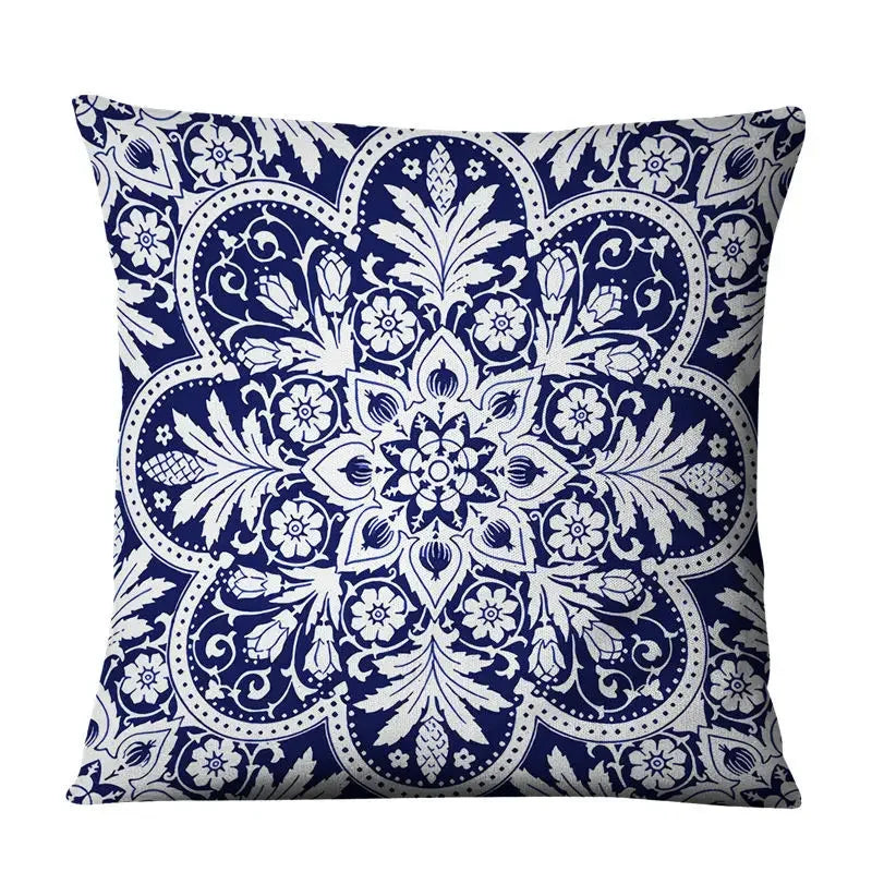Axyaa Chinese Mandala Linen Cushion Cover for Home Decor