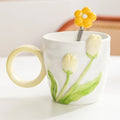 Axyaa Tulip Flower Ceramic Mug: 3D Design, Creative Relief, Ins Style, Coffee Cup