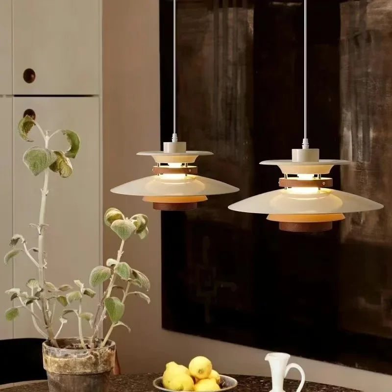 Axyaa Walnut Chandelier: Japanese Retro Flying Saucer Pendant Lighting