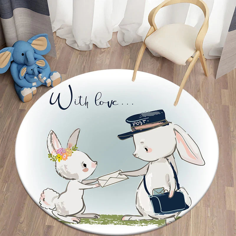 Round Rabbit Print Rug for Kids' Room | Axyaa's Cartoon Rabbit Mat