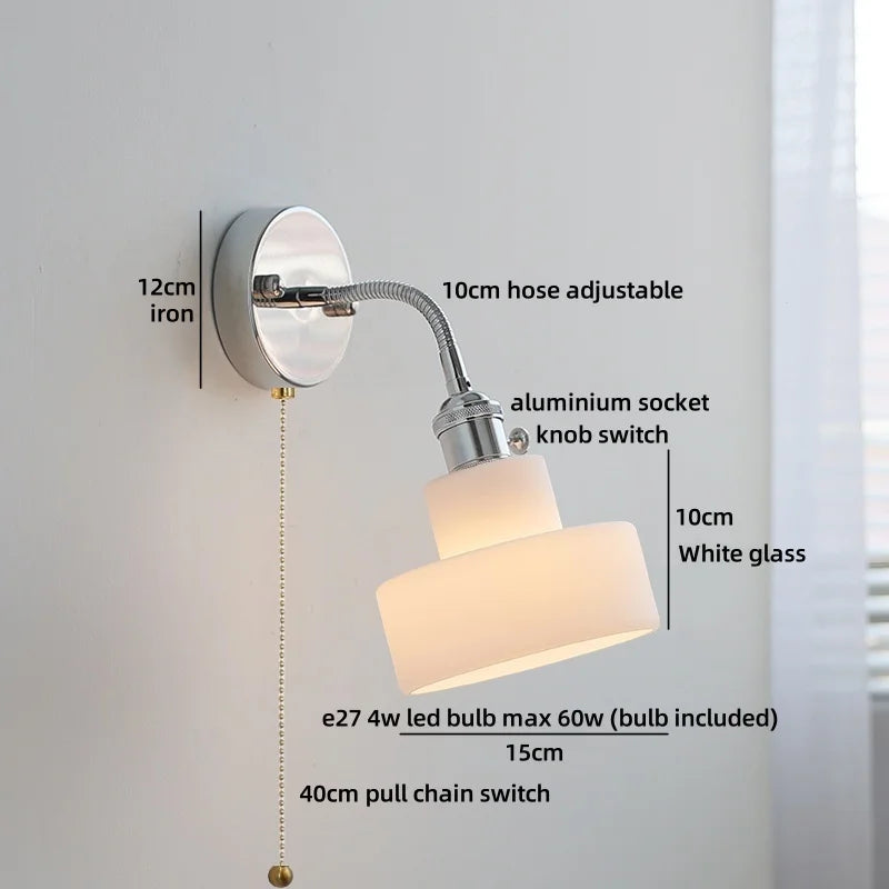 Axyaa White Ceramic LED Wall Light with Pull Chain Switch