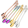 Axyaa Colorful Retro Stainless Steel Long Mixing Spoon Set for Kitchen Dining