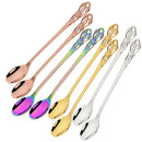 Axyaa Colorful Retro Stainless Steel Long Mixing Spoon Set for Kitchen Dining
