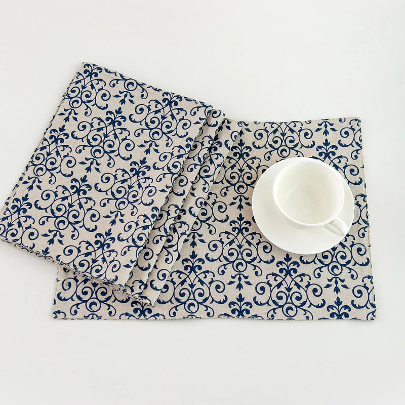 Axya Retro Blue & White Porcelain Pattern Tablecloth - Chinese Classical Cotton Linen