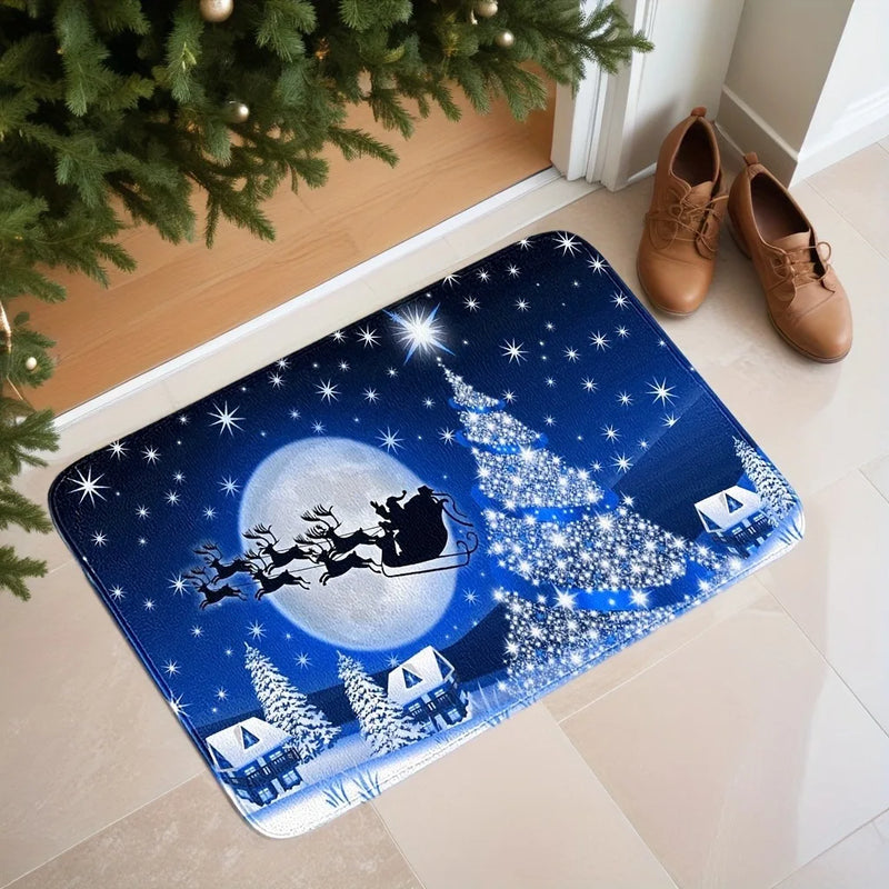 Axyaa Christmas Door Mat: Festive Reindeer & Santa Claus Pattern, Non-Slip