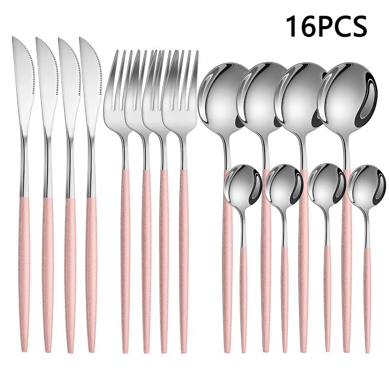 Axyaa 16-Piece Stainless Steel Tableware Set for Home, Hotel, and Restaurant