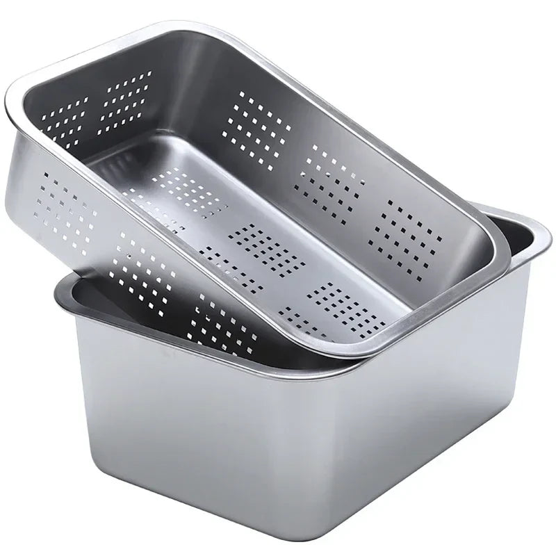 Axya Stainless Steel Mesh Strainer Colander Tray with Leak Hole Lid