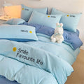 Axyaa Washed Cotton Bedding Set 4 Piece Solid Comforter Cover Fitted/Flat Sheet
