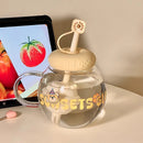 Cute Bear Glass Cup Aesthetic Tumbler With Lid and Straw for Coffee Tea Juice - Axyaa