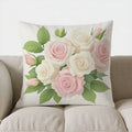 Pink Roses & White Flowers Cushion Cover by Axyaa for Sofa, Bedroom, Car - Patterned Pillow Cover