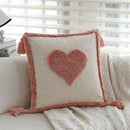 Axyaa Pink Tufted Tassel Linen Cushion Cover for Home Sofa Decor 45x45