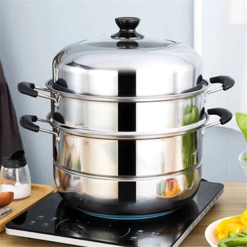 Axya Three-Layer Stainless Steel Steamer Pot for Universal Cooking