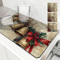 Axyaa Retro Style Christmas Bells & Bows Kitchen Drying Mat