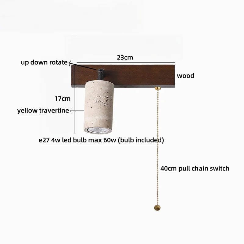 Axyaa White Glass LED Wall Sconce Lamp Yellow Travertine Stone Mirror Light