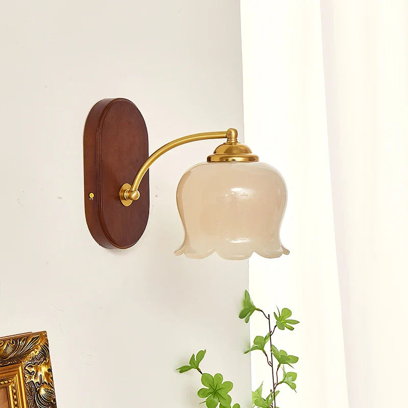 Axyaa Japanese Style LED Wall Lights Copper Wood Bedside Lamp