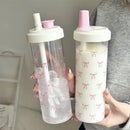 Axyaa Pink Bow Straw Water Bottle - Cute & Portable Outdoor School Cup