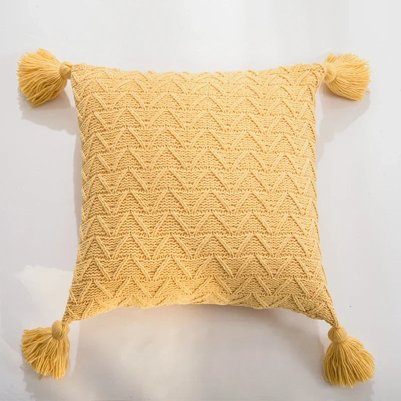 Axyaa Soft Knit Cushion Cover 45x45cm Solid Pillow Case with Tassels