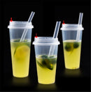 Axya Disposable Plastic Juice Cups with Dome Lid for Cold Drinks & Bubble Tea
