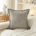 Axyaa Soft Corduroy Striped Border Throw Pillow Covers 18x18 Inch