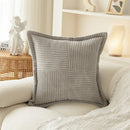 Axyaa Soft Corduroy Striped Border Throw Pillow Covers 18x18 Inch