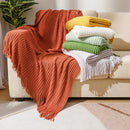 Axyaa Bohemian Knit Blanket with Fringe – Solid Color Acrylic Office Nap Bed Cover