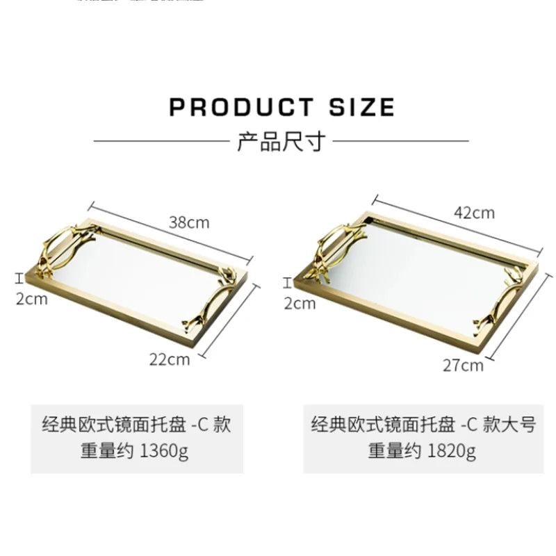 Axya Golden Metal Mirror Tray for Home Decor & Organization