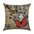 Axyaa Linen Butterfly Flower Sofa Cushion Cover 45*45 - Home Decor Printed Pillow Case