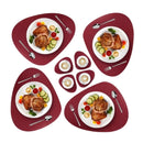 Axyaa Red Burgundy Faux Leather Placemats Coasters Set, Triangle Round, Christmas Dining Mats