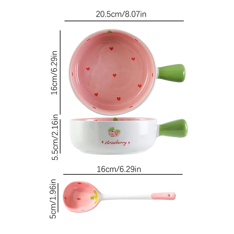 Axyaa Strawberry Girl Heart Tableware Set - Bowl, Spoon, Plate