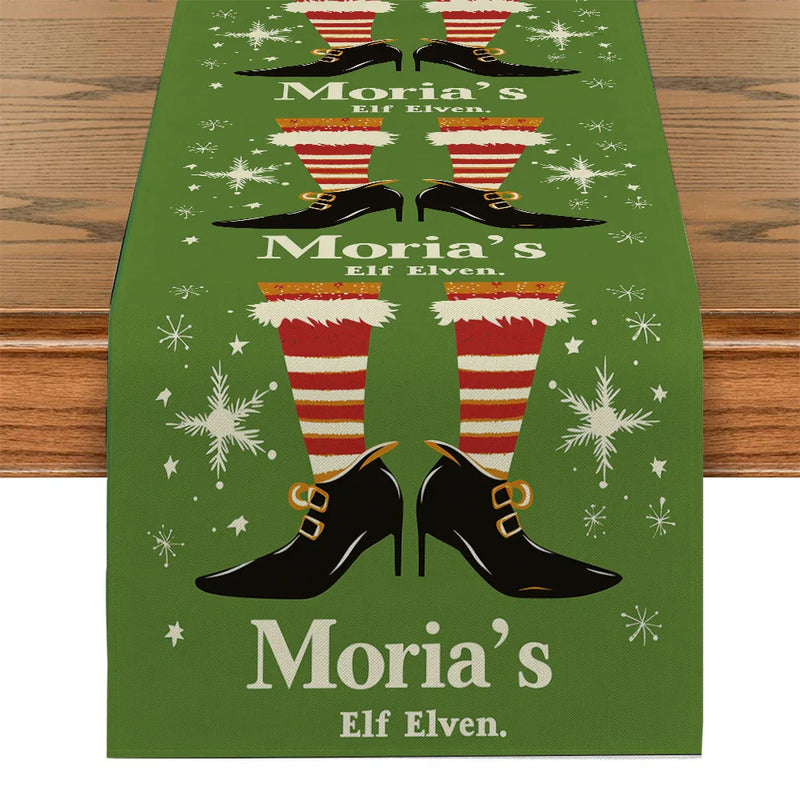 Christmas Shoes Snow Point Table Runner by Axyaa - Farmhouse Dining & Wedding Party Decor