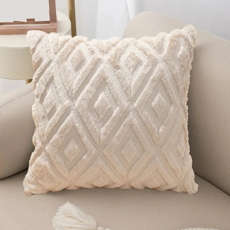 Axyaa White Faux Fur Velvet Pillow Covers 18x18 - Decorative Cushion Cover 45*45