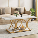 Axyaa 2-Tier Faux Marble Wood Coffee Table, 47.24-inch Modern Living Room Coffee Table