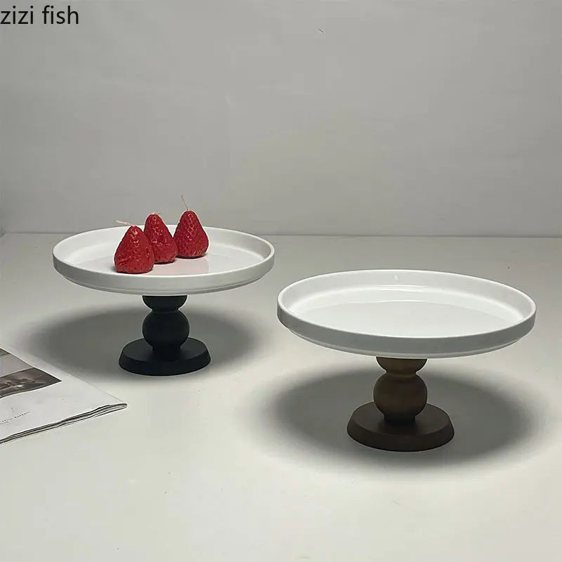 Axya Ceramic Dinner Plate Set - Elegant High-Footed Serving Dishes for Desserts and Snacks