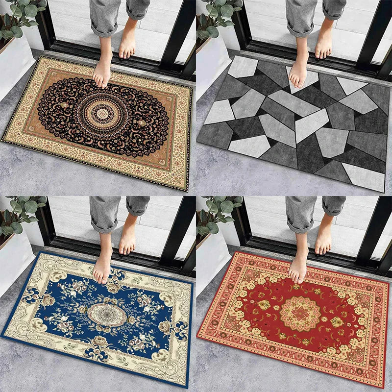 Axyaa Geometric Print Non-Slip Kitchen Rug: Bohemian Ethnic Style, Modern Design