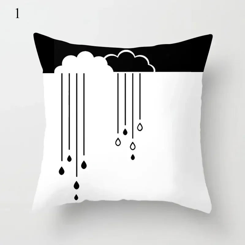 Axyaa Cloud Moon Star Pattern Pillowcase White Grey Letters Printed Home Decor
