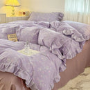 Axyaa Princess Style Ruffle Lace Bow Bedding Set - 4pcs