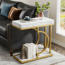 Axyaa White Gold C-Shape End Table Modern Bedside Small Side Table