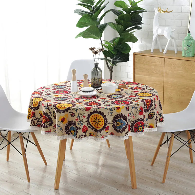 Axya™ Vintage Lace Sunflower Printed Cotton Tablecloth for Dining, Kitchen, Banquet, Hotel Decor